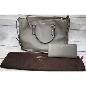 Kate Spade Pebble Leather Satchel Shoulder‎ Bag & Wallet Set Gray Purse